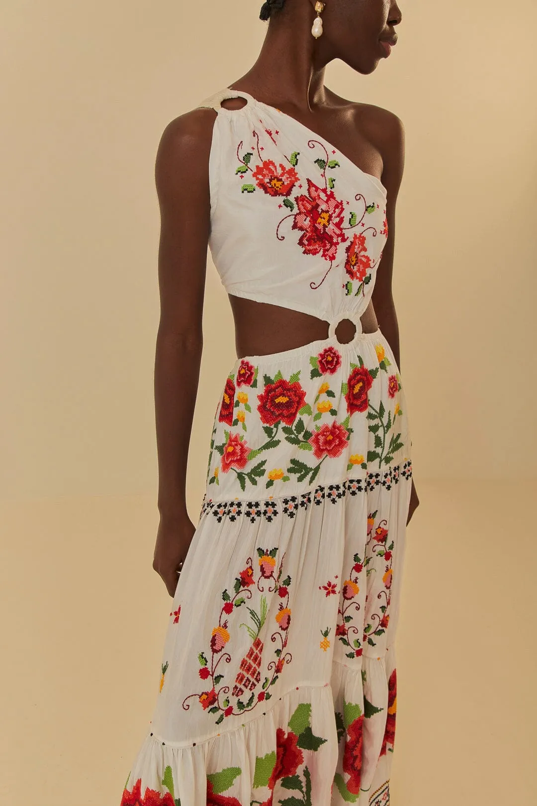 Off-White Embroidered Carmina Floral Maxi Dress sold by FARM Rio product image thumbnail 3
