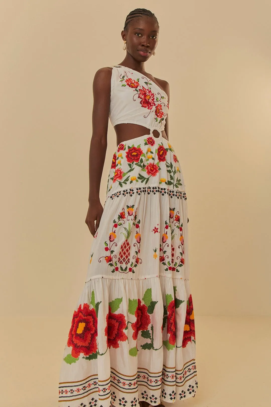 Off-White Embroidered Carmina Floral Maxi Dress sold by FARM Rio product image thumbnail 2