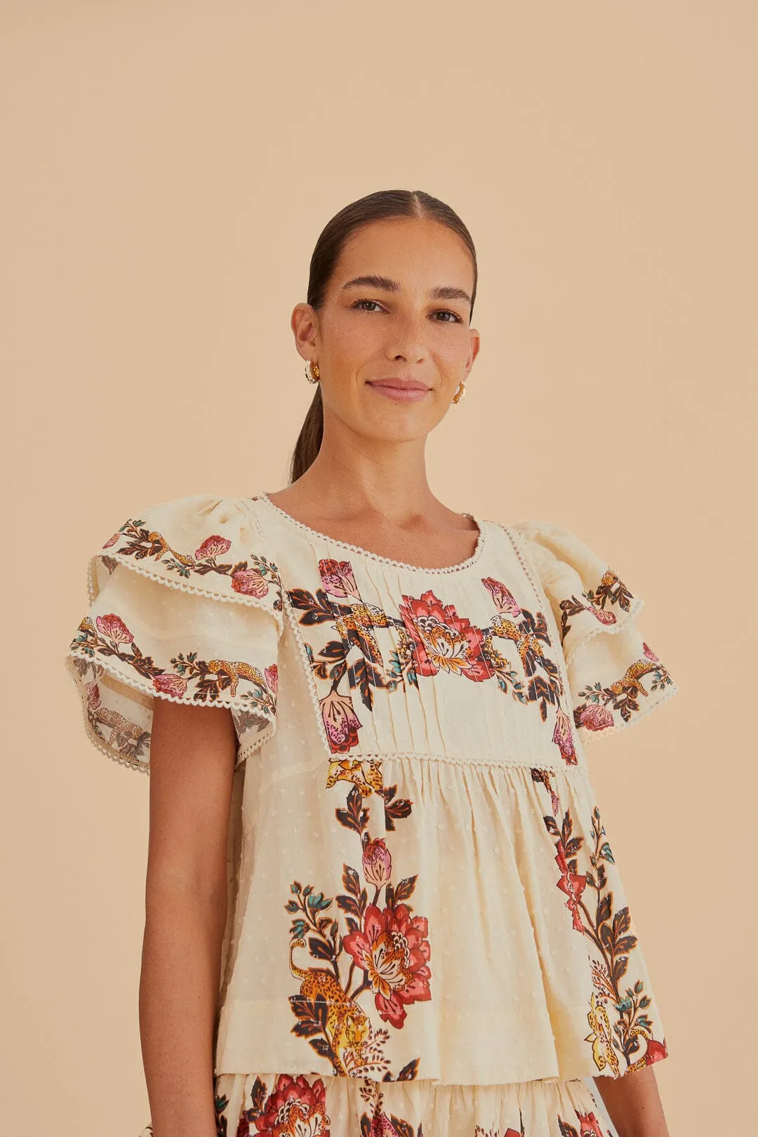 Sand Leopard Flowers Blouse sold by FARM Rio