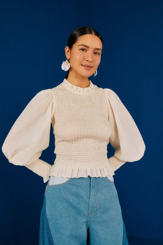 White Smocked Blouse sold by FARM Rio