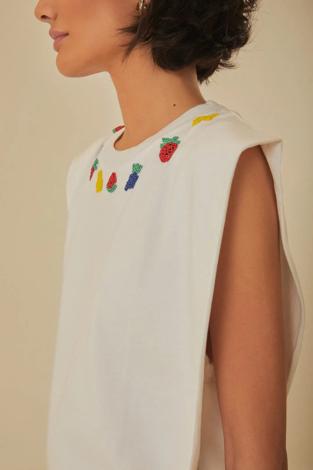 White Beaded Fruits Organic Cotton T-Shirt sold by FARM Rio product image thumbnail 5