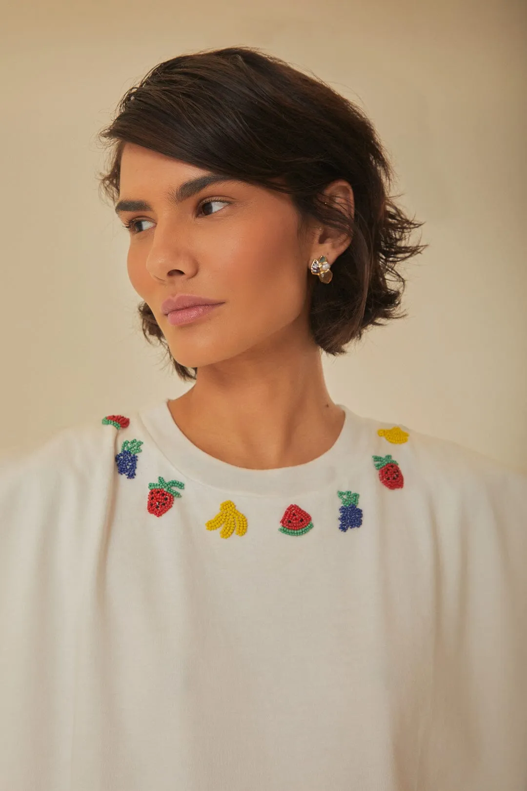 White Beaded Fruits Organic Cotton T-Shirt sold by FARM Rio product image thumbnail 3