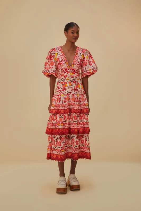 Off-White Romantic Orchard Short Sleeve Midi Dress sold by FARM Rio