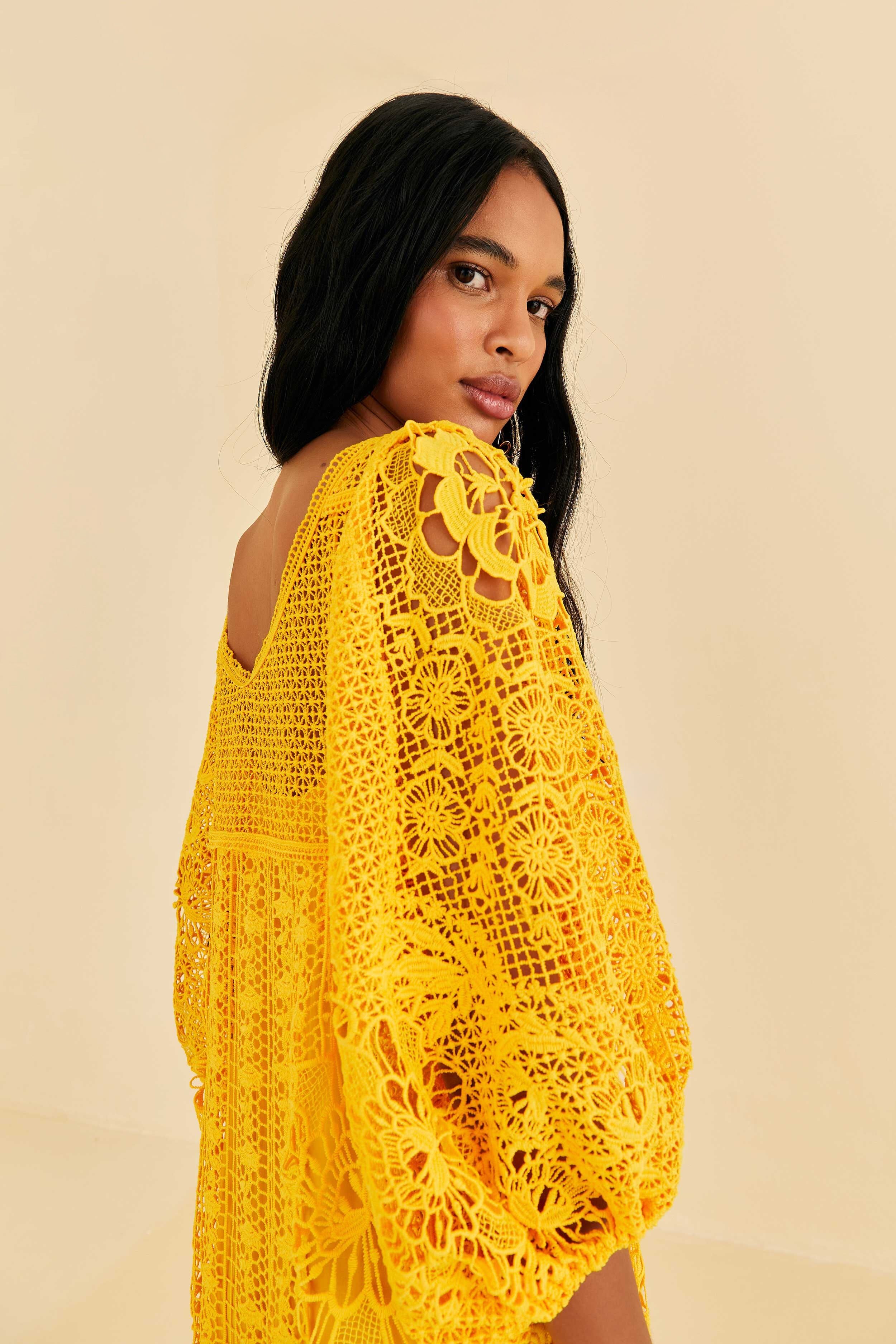 Yellow Guipure Midi Dress sold by FARM Rio product image thumbnail 5