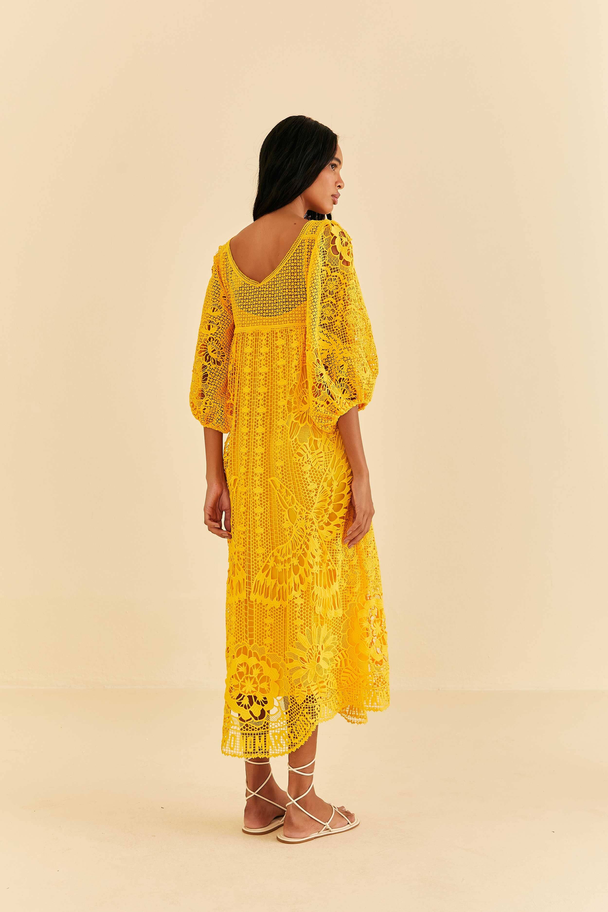 Yellow Guipure Midi Dress sold by FARM Rio product image thumbnail 4
