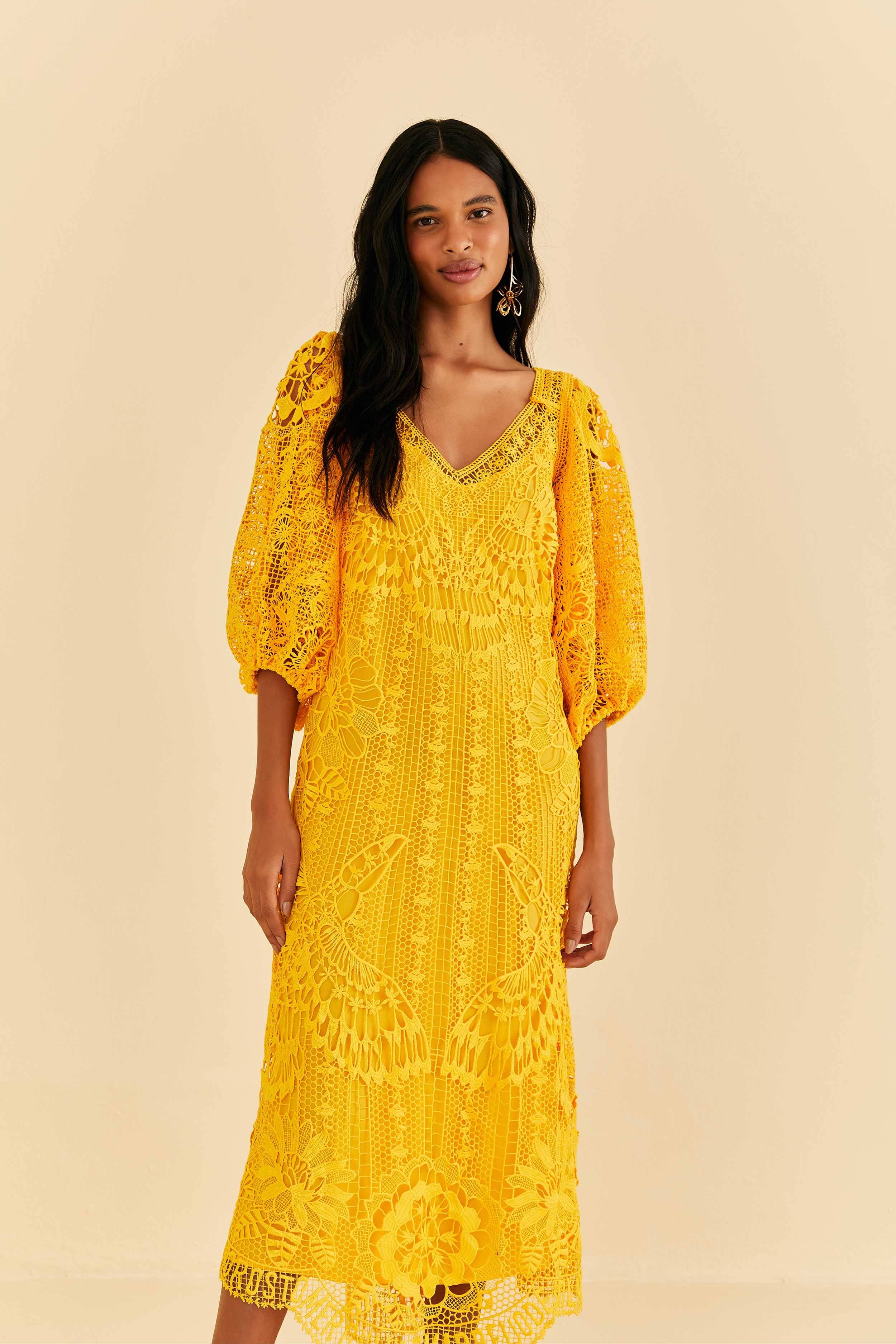 Yellow Guipure Midi Dress sold by FARM Rio product image thumbnail 2