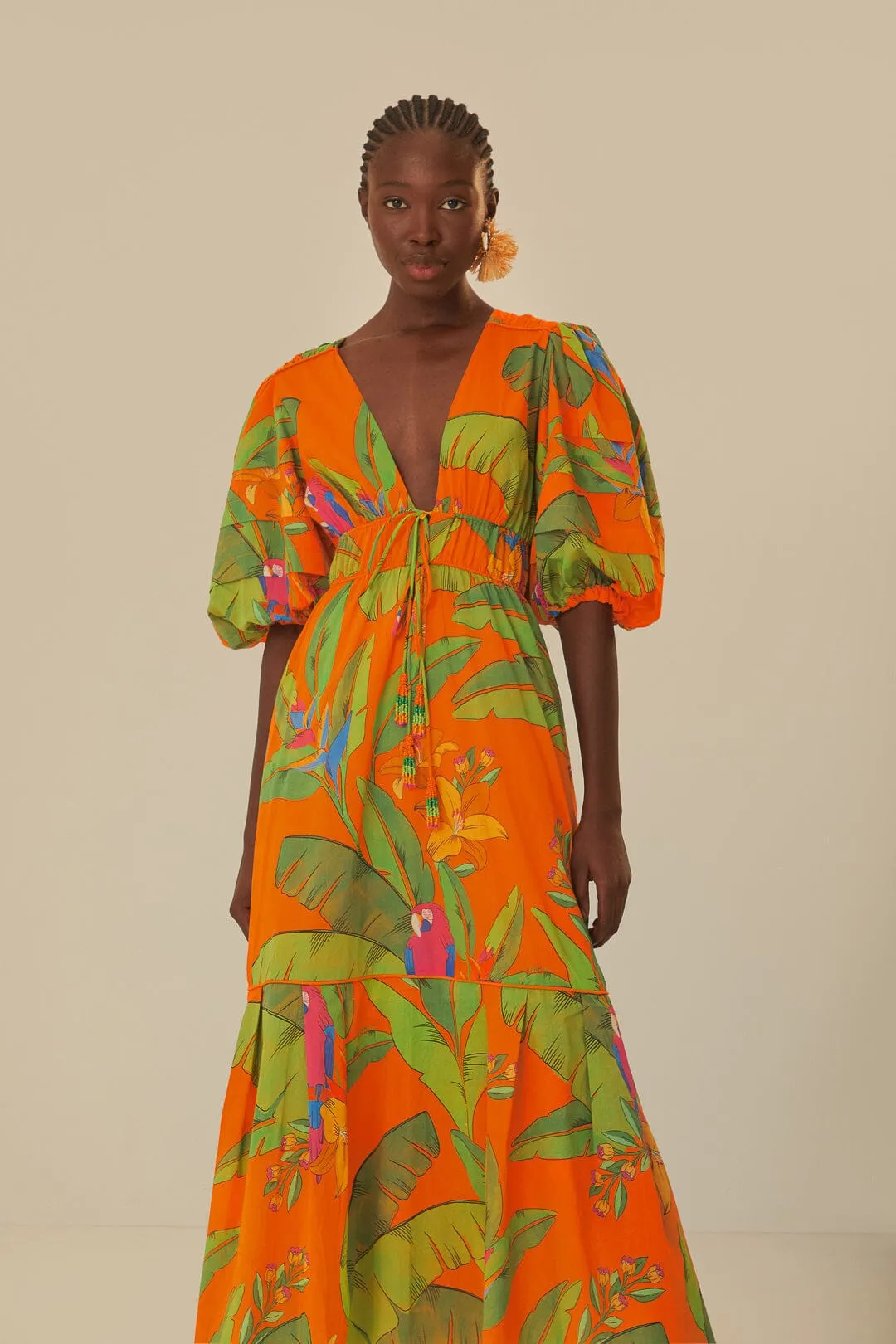 Orange Fresh Macaws Midi Dress sold by FARM Rio