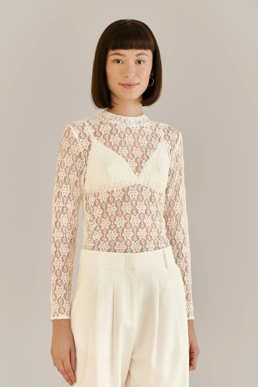 White Lace Long Sleeve Blouse sold by FARM Rio