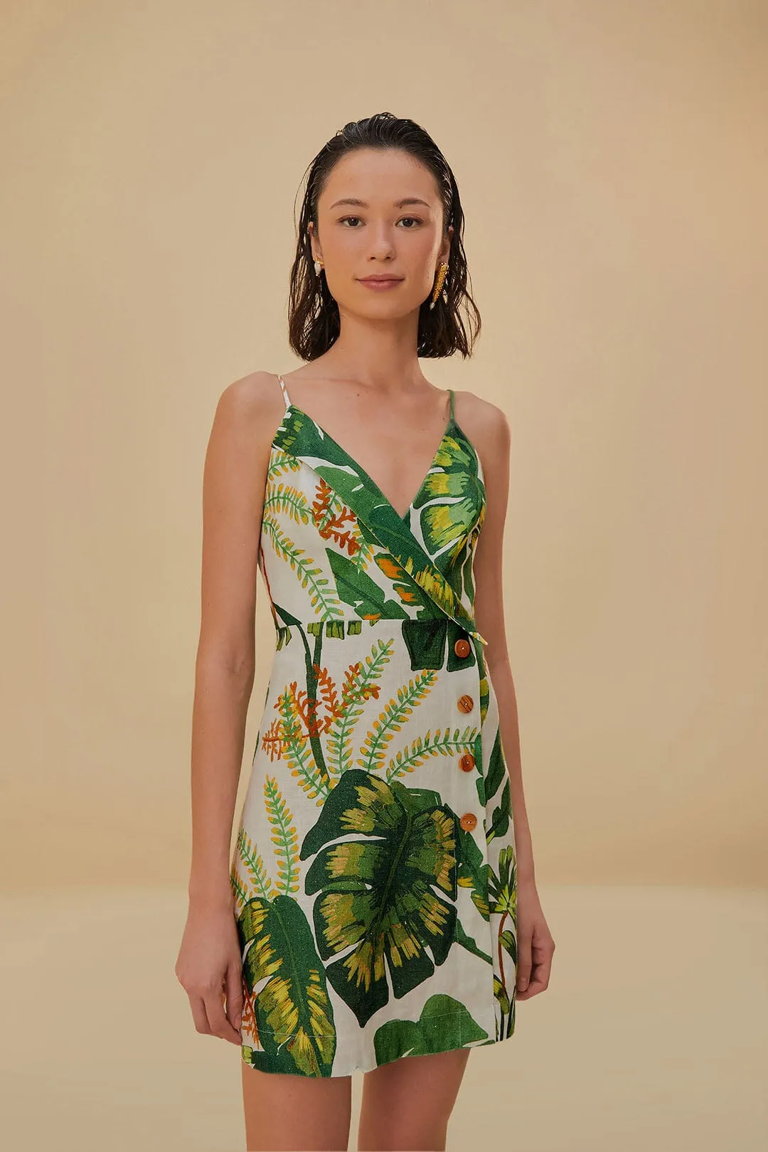 Tropical Forest Off-White Mini Dress sold by FARM Rio