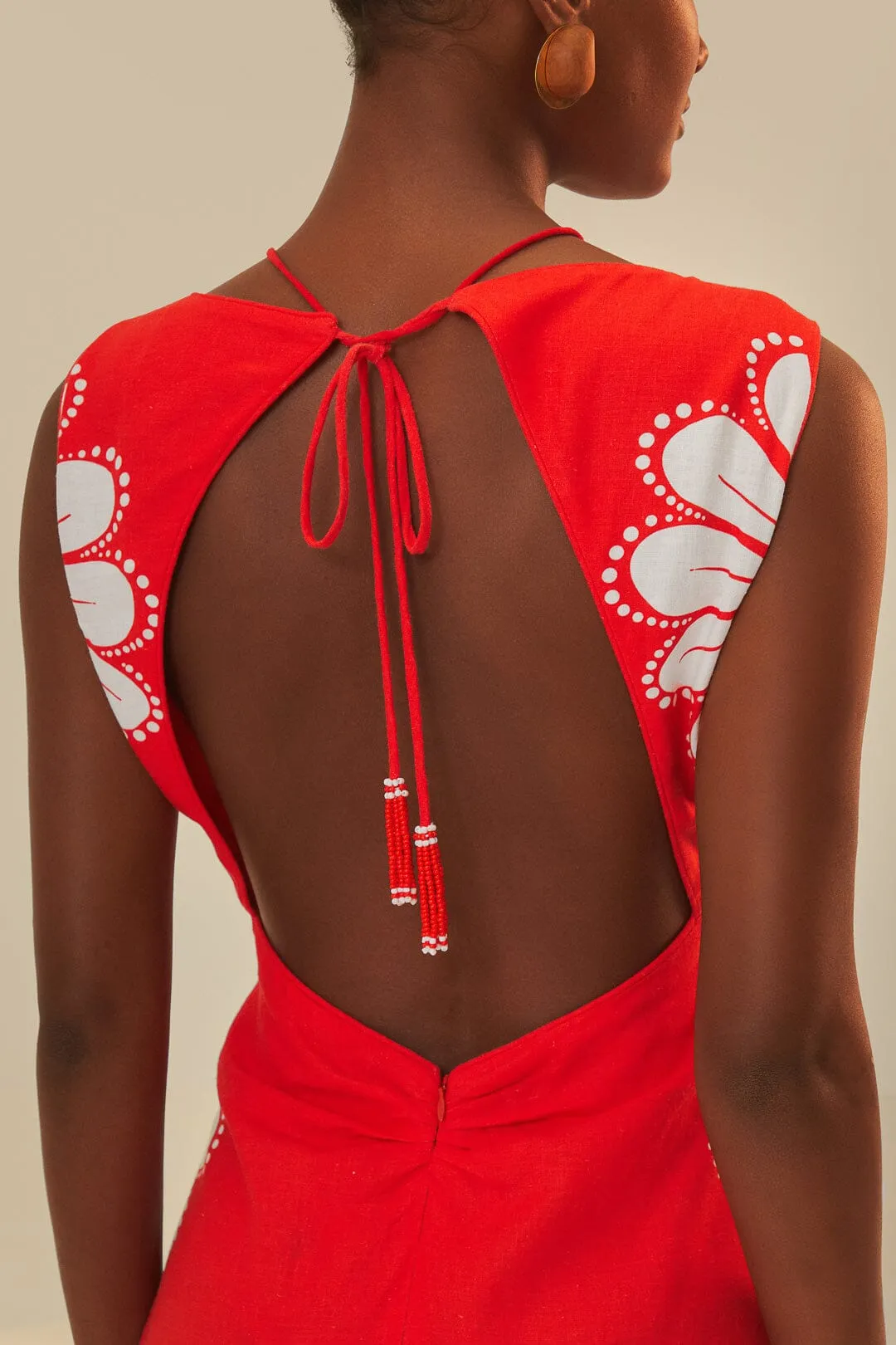 Red Ainika Shell LENZING™ ECOVERO™ Euroflax™ Midi Dress sold by FARM Rio product image thumbnail 3