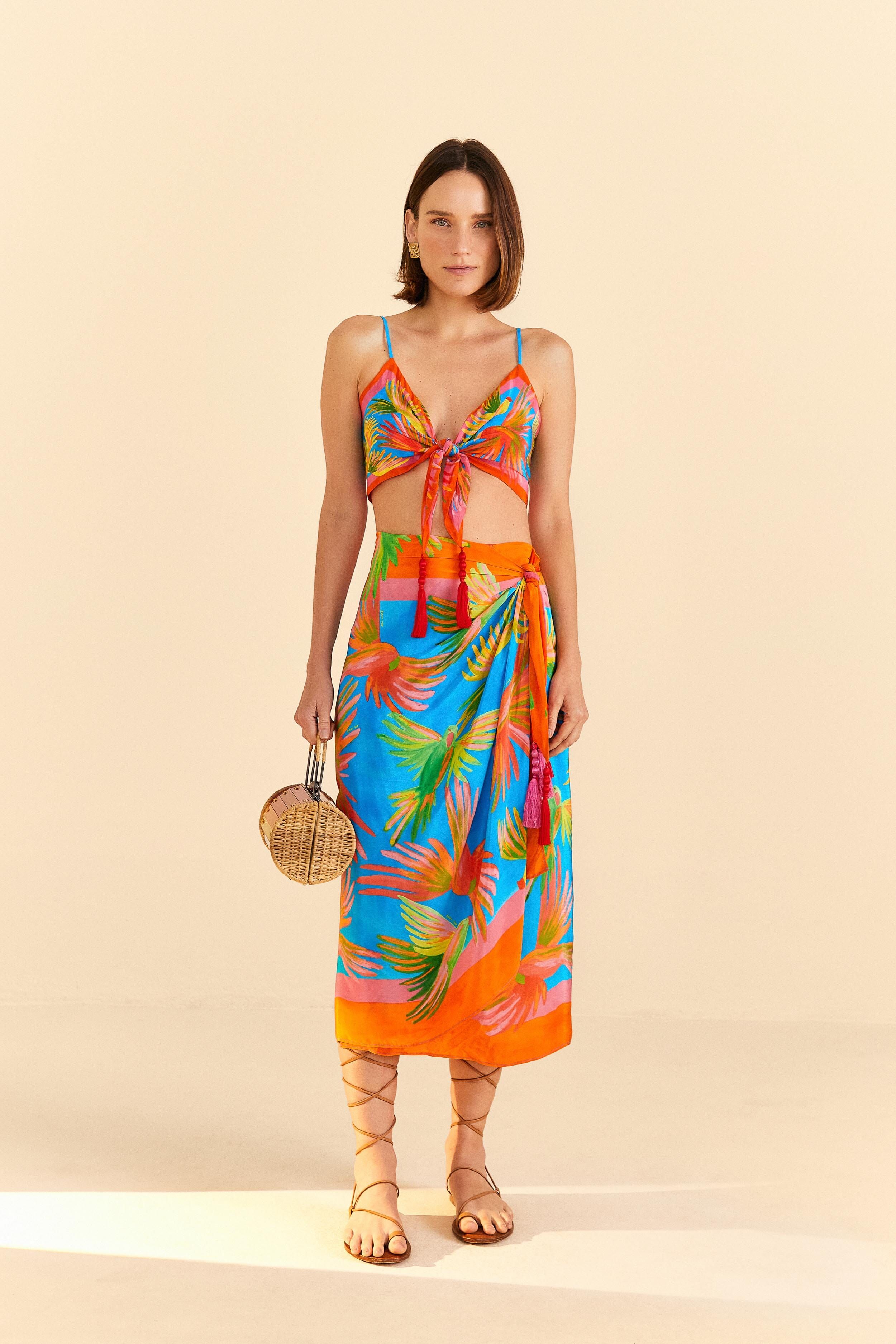 Painted Birds Scarf Midi Skirt sold by FARM Rio