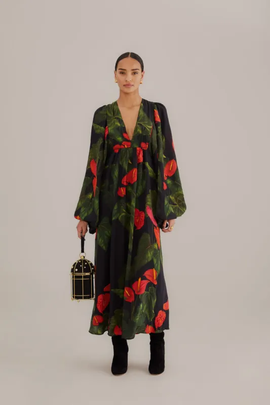 Black Anthurium V Neck Maxi Dress sold by FARM Rio