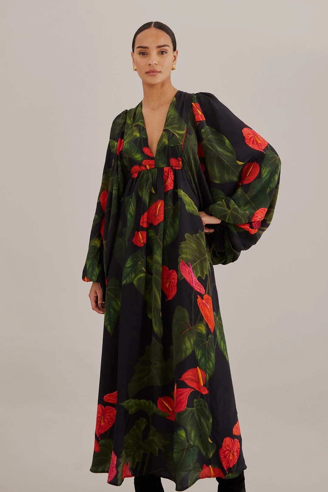 Black Anthurium V Neck Maxi Dress sold by FARM Rio product image thumbnail 3