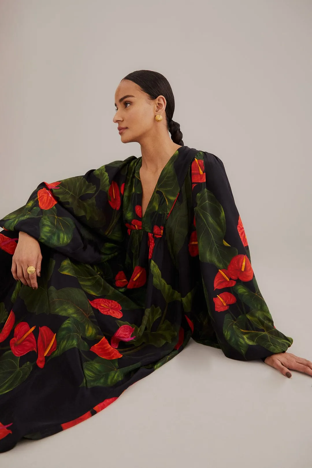 Black Anthurium V Neck Maxi Dress sold by FARM Rio product image thumbnail 4