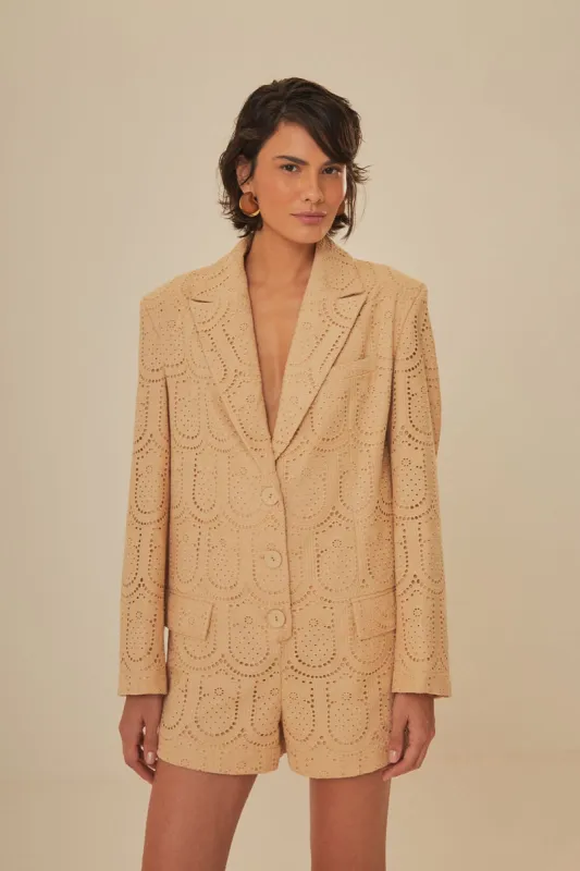 Sand Cotton Eyelet Tailored Romper sold by FARM Rio