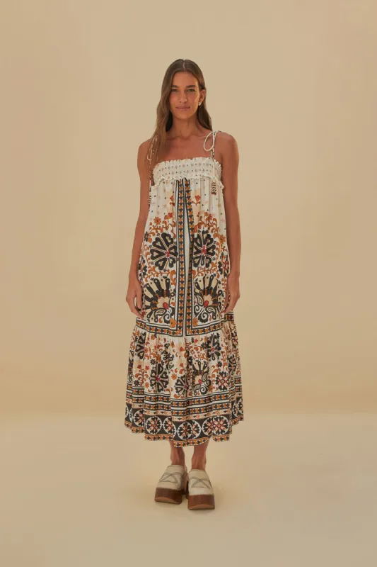 Flower Fan Tapestry Off-White Midi Dress sold by FARM Rio