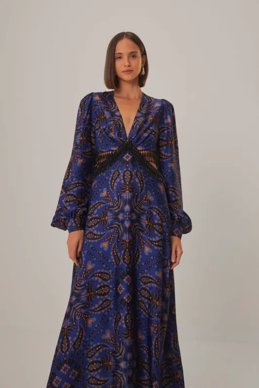 Blue Martina Scarf Cut Out Fringe Maxi Dress sold by FARM Rio