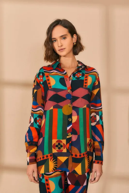 Multicolor Tropical Shapes Long Sleeve Shirt made by FARM Rio