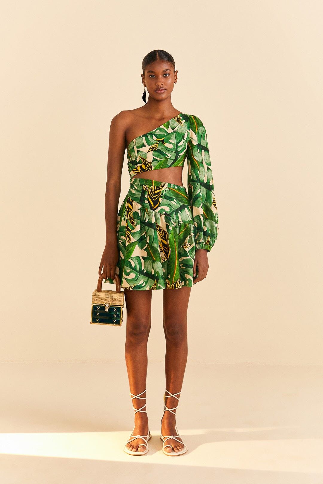 Tropical Leaves One Shoulder Mini Dress | Parallel