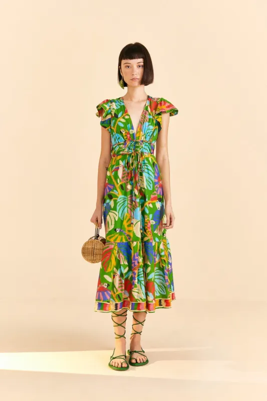 Green Forest Birds Midi Dress sold by FARM Rio