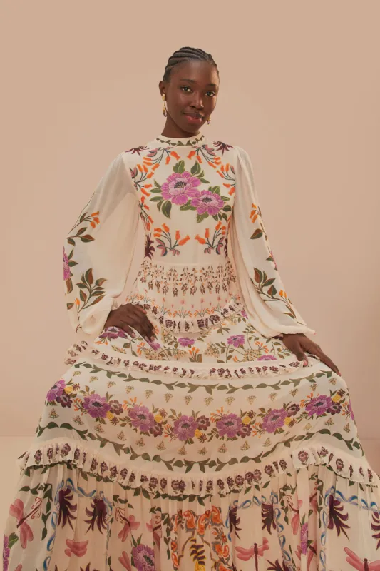 Cream Winter Garden Ruffle Maxi Dress sold by FARM Rio