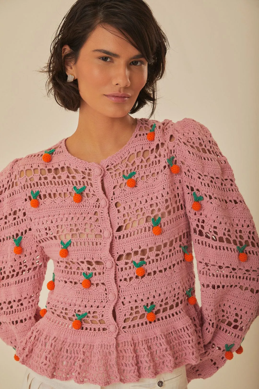 Pink Orange Tassel Crochet Blouse sold by FARM Rio