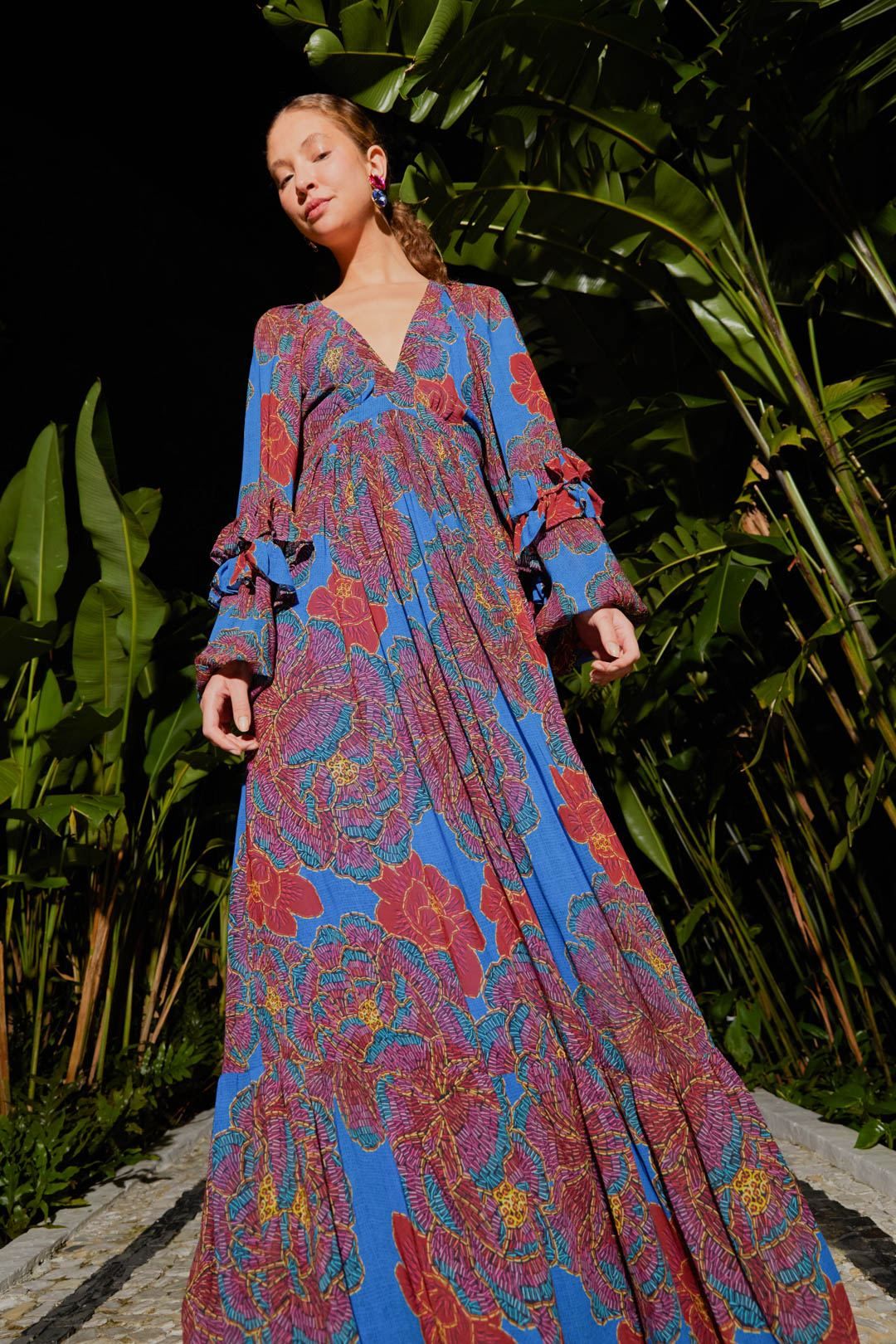 Blue Sequin Flowers Maxi Dress sold by FARM Rio