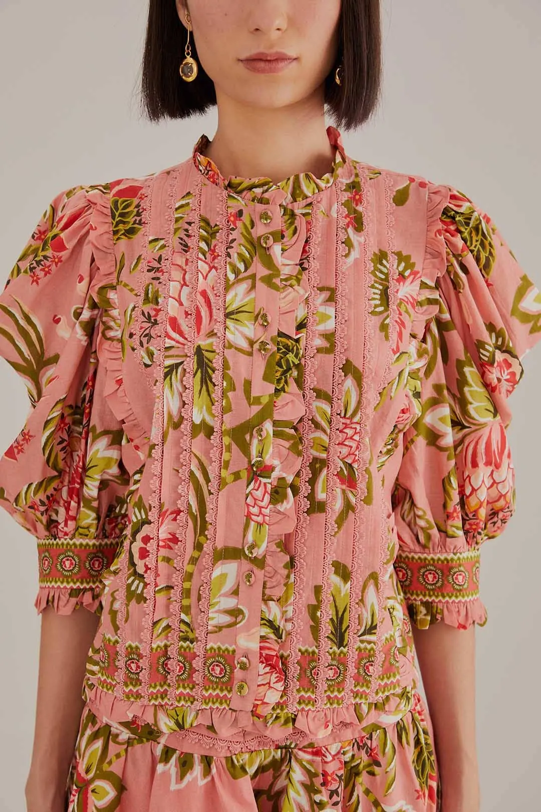 Soft Pink Aura Floral Short Sleeve Blouse sold by FARM Rio product image thumbnail 5