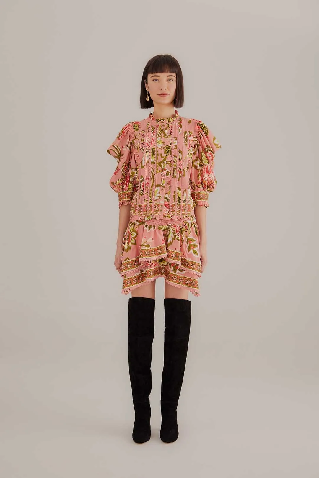 Soft Pink Aura Floral Short Sleeve Blouse sold by FARM Rio product image thumbnail 2