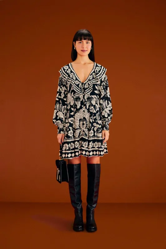 Black Graphic Floral Mini Dress sold by FARM Rio