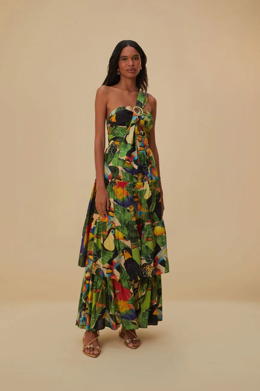Bird Leaves Sand One Shoulder Maxi Dress sold by FARM Rio