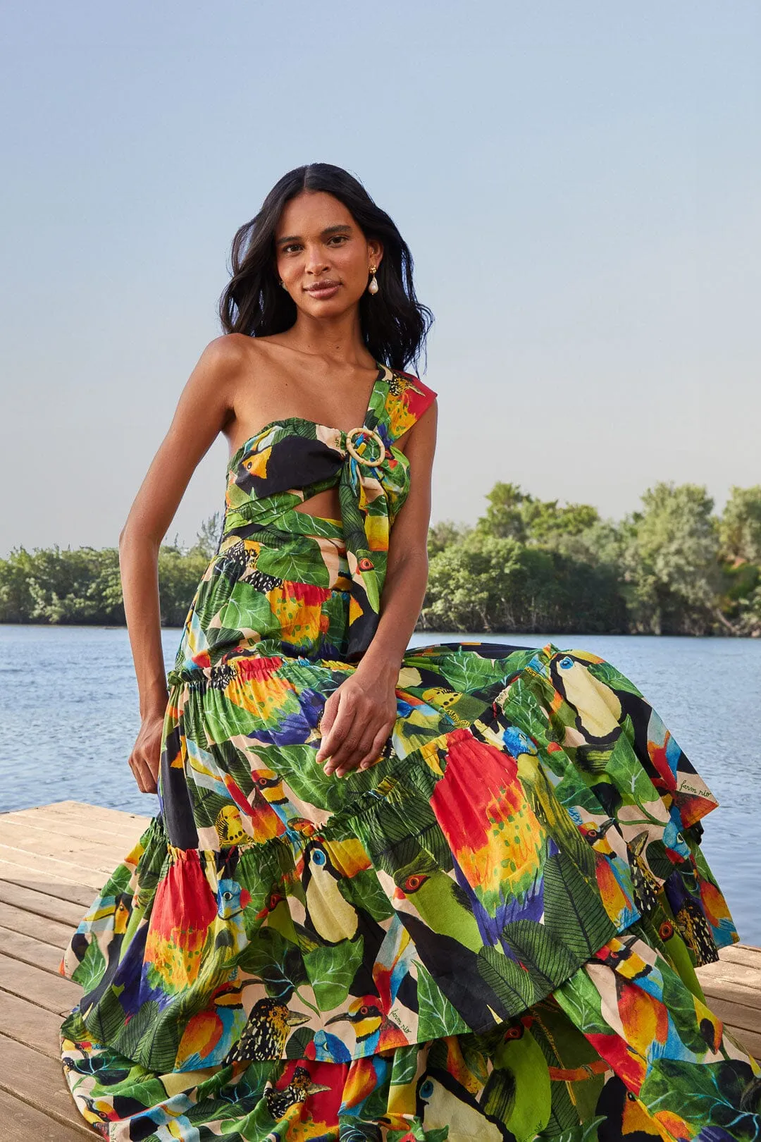 Bird Leaves Sand One Shoulder Maxi Dress sold by FARM Rio product image thumbnail 2