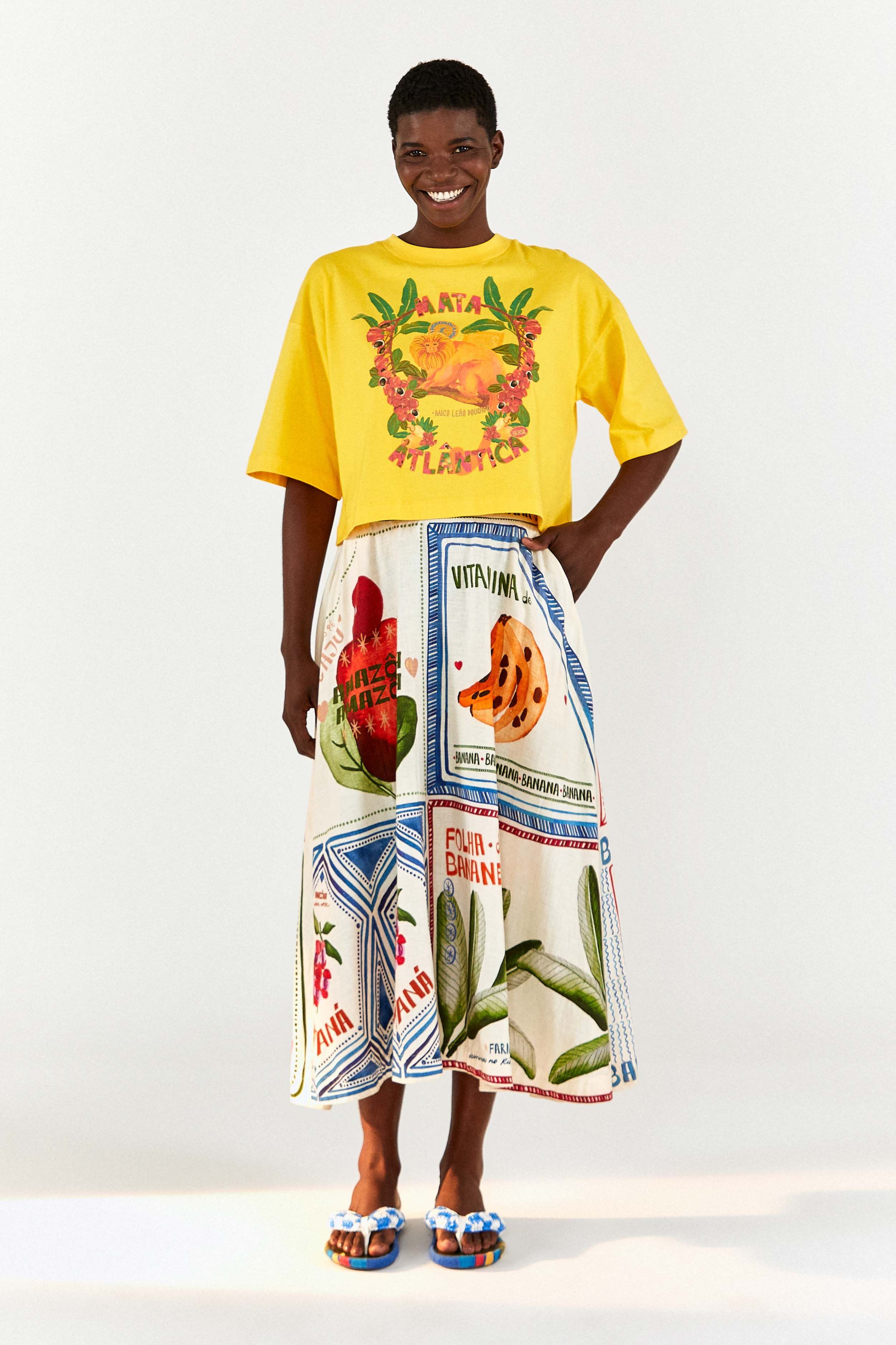 White Our Stamps Midi Skirt sold by FARM Rio product image thumbnail 4