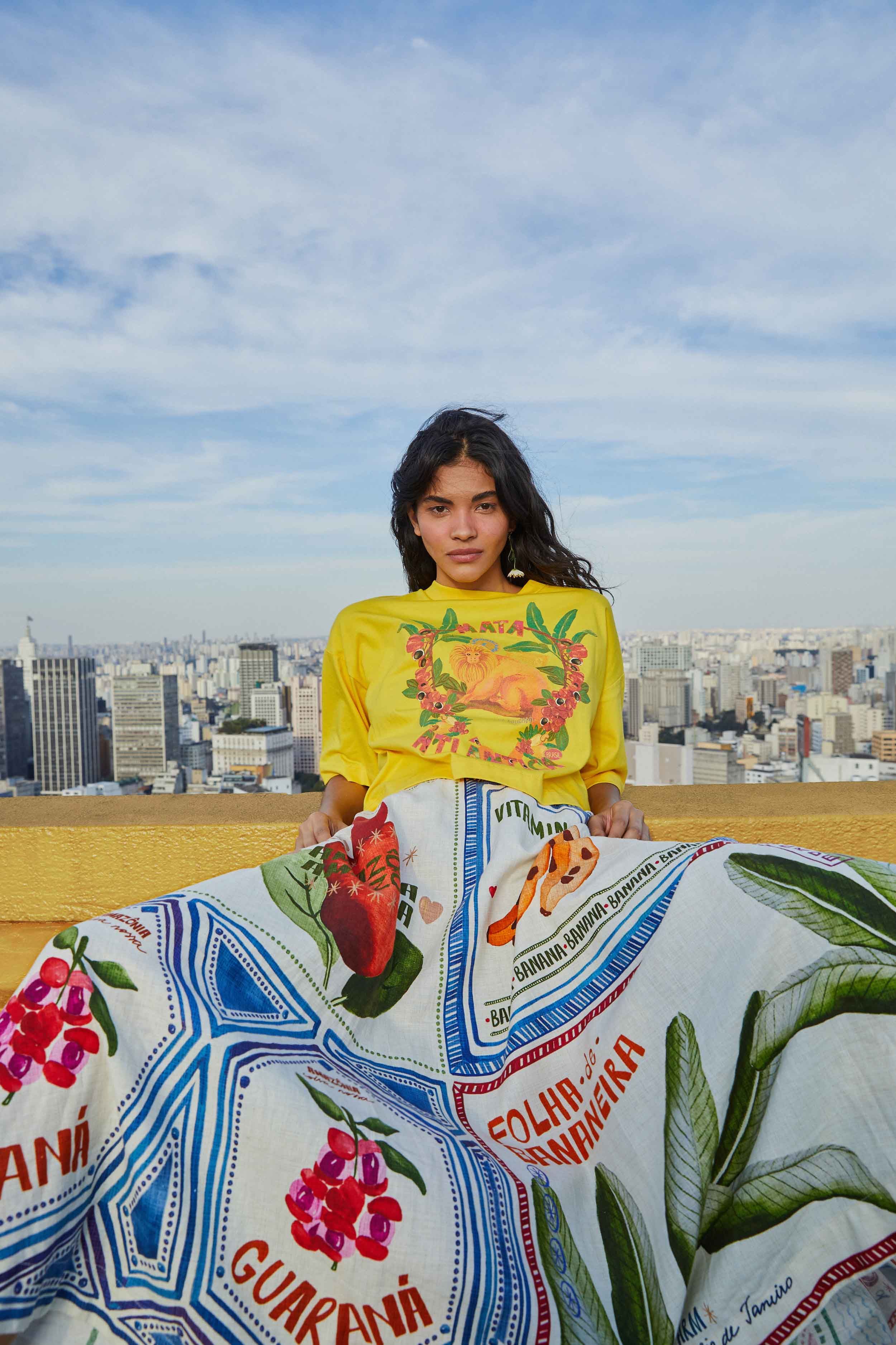 White Our Stamps Midi Skirt sold by FARM Rio