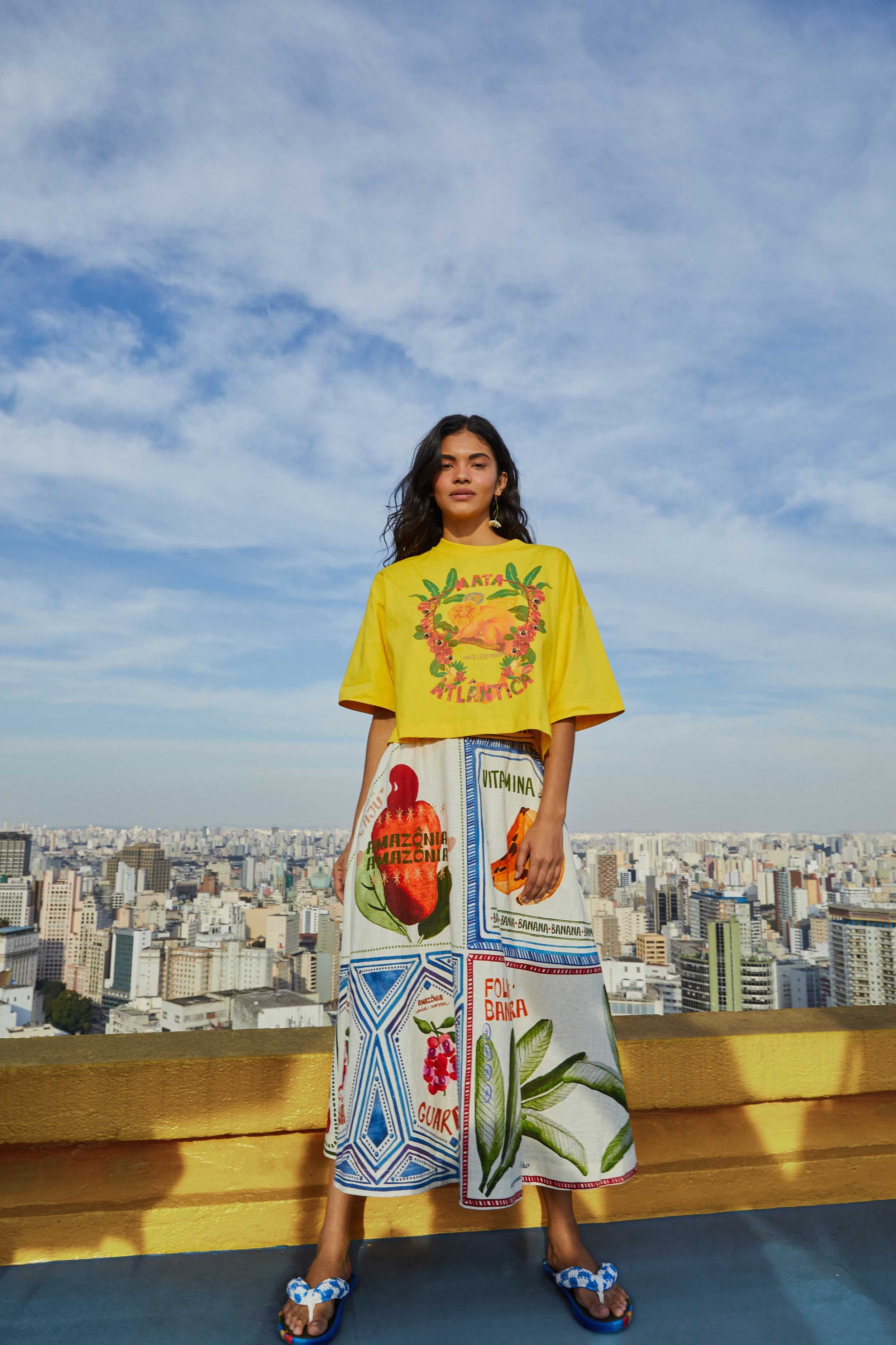 White Our Stamps Midi Skirt sold by FARM Rio product image thumbnail 3