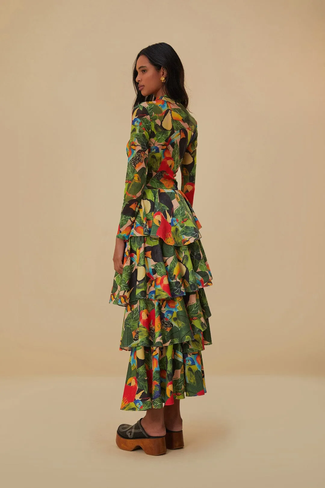 Bird Leaves Sand Tiered Bow Detail Maxi Skirt sold by FARM Rio product image thumbnail 4