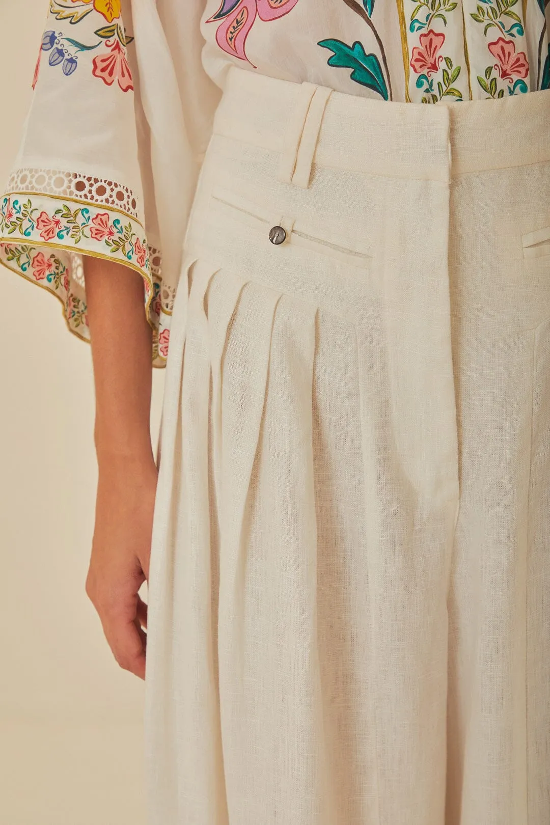 White Euroflax™ Premium Linen Pleated Pants sold by FARM Rio product image thumbnail 5