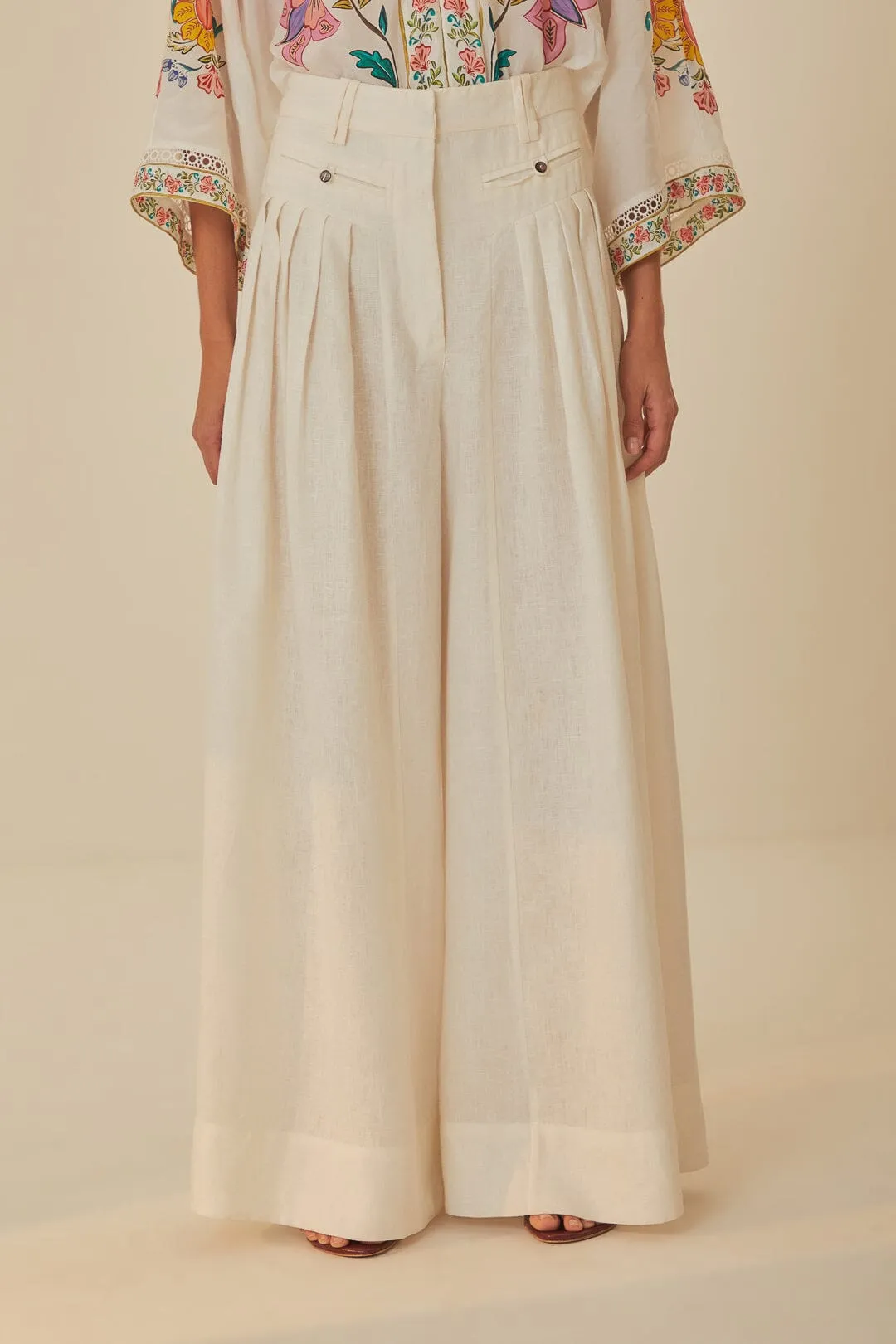 White Euroflax™ Premium Linen Pleated Pants sold by FARM Rio product image thumbnail 2