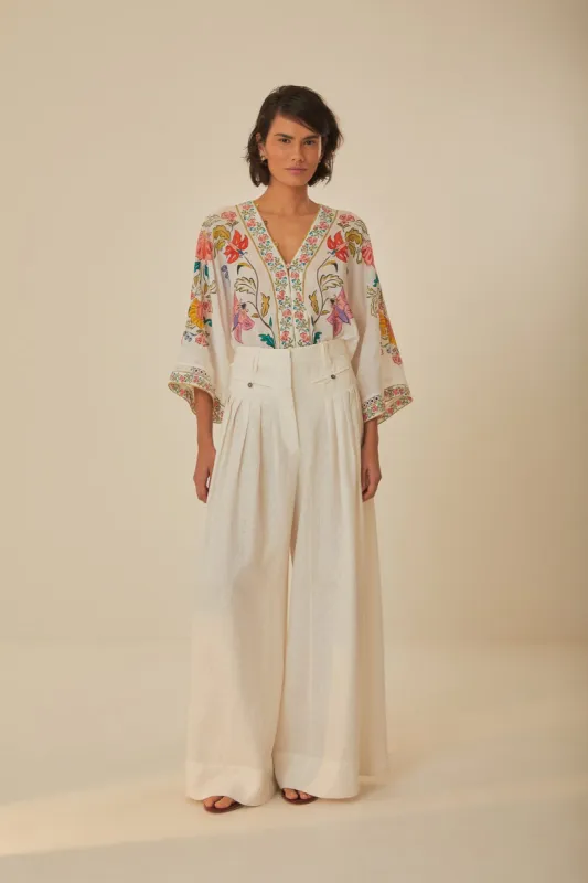 White Euroflax™ Premium Linen Pleated Pants sold by FARM Rio