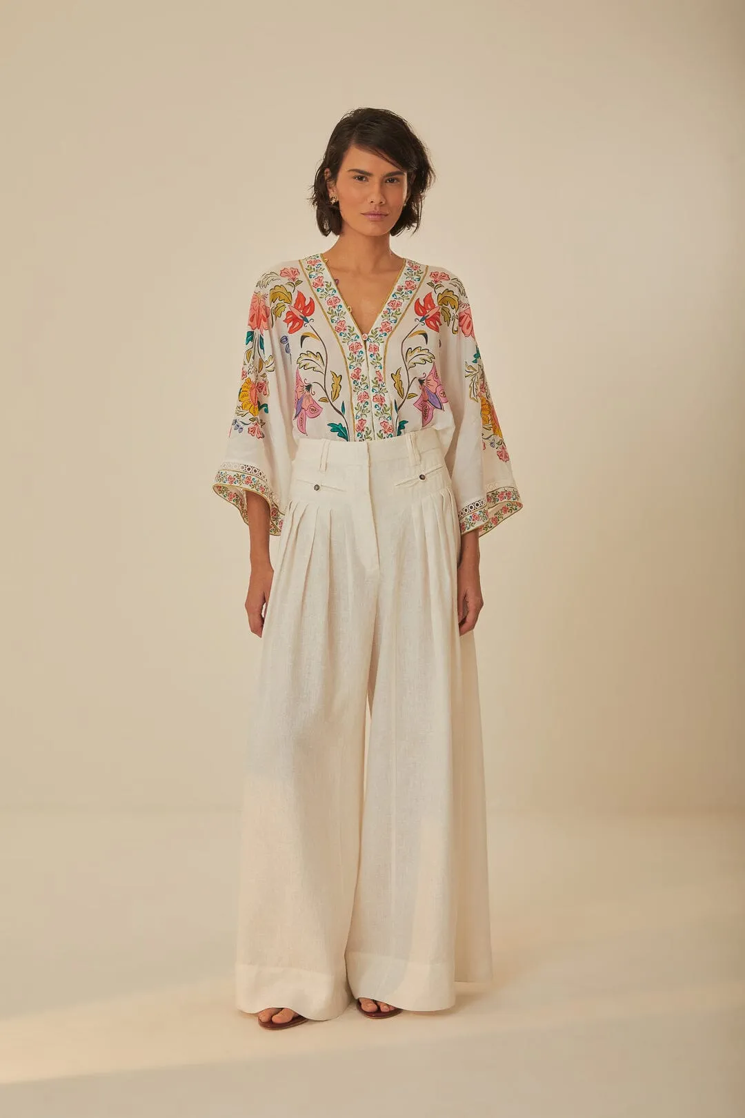 White Euroflax™ Premium Linen Pleated Pants sold by FARM Rio