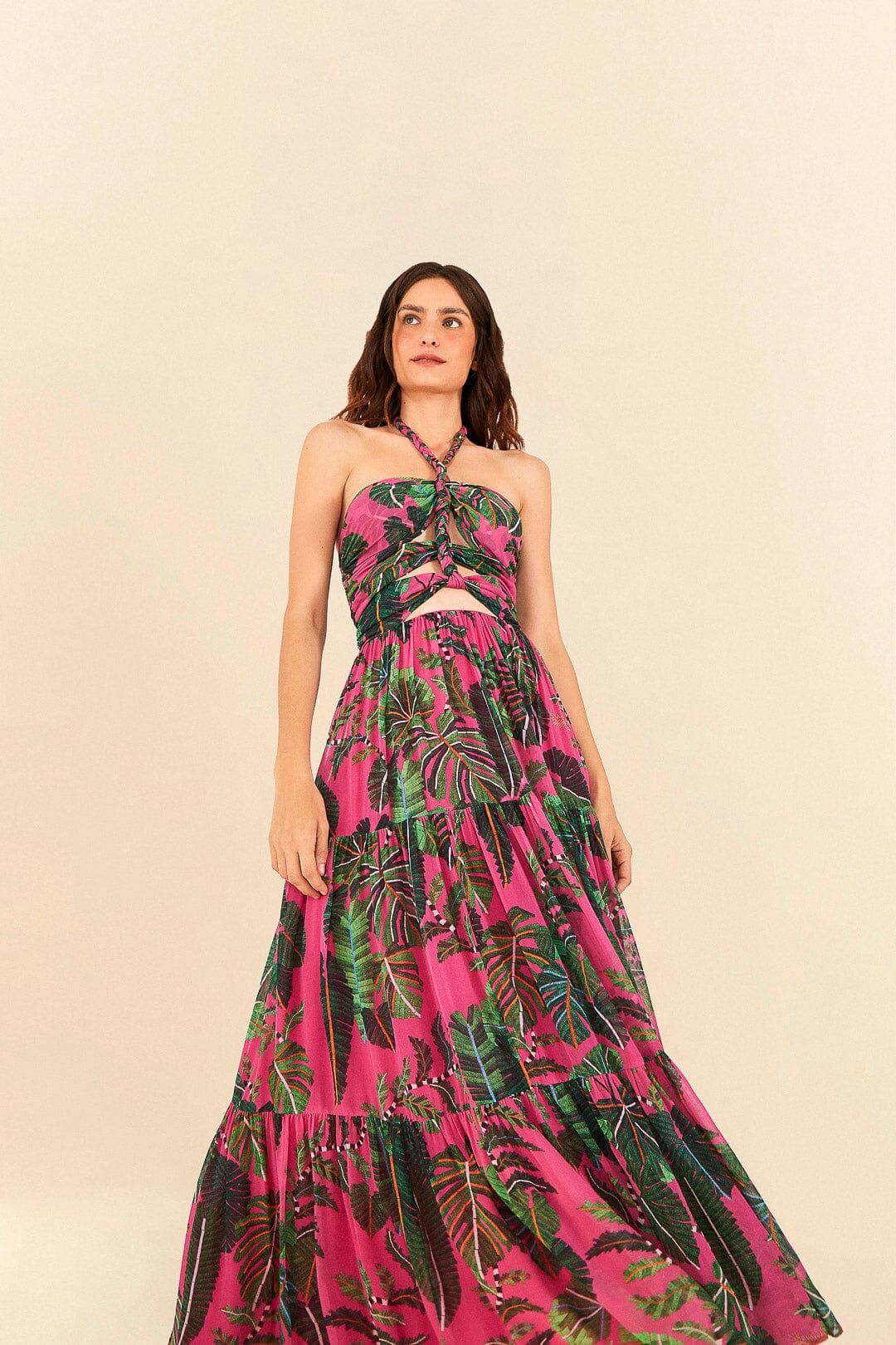 Pink Leaves Cut Out Maxi Dress sold by FARM Rio