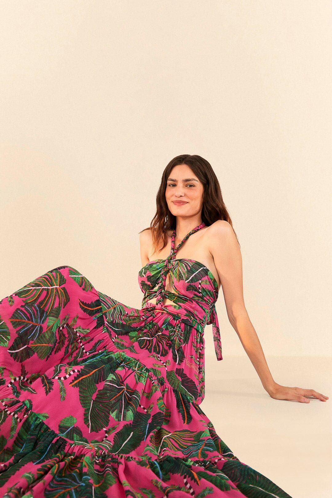 Pink Leaves Cut Out Maxi Dress sold by FARM Rio product image thumbnail 4
