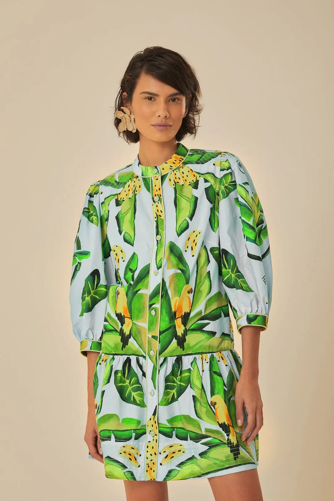 Blue Summer Foliage Scarf Organic Cotton Mini Dress sold by FARM Rio product image thumbnail 2