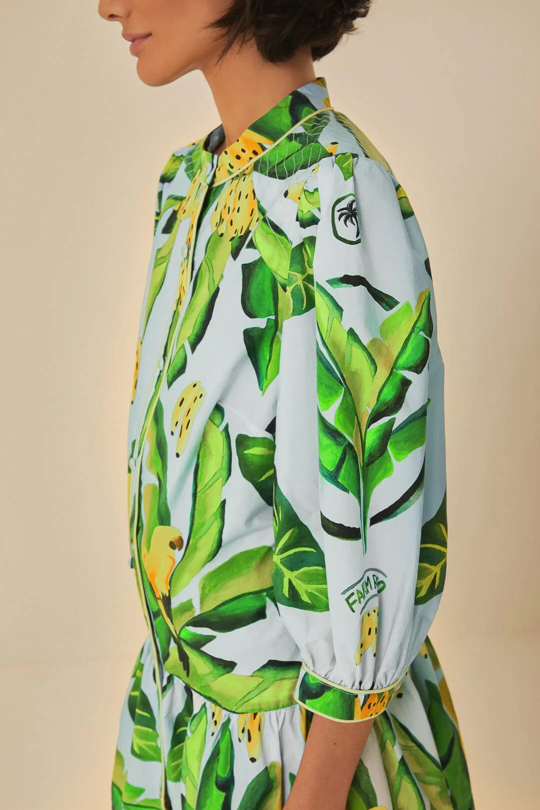 Blue Summer Foliage Scarf Organic Cotton Mini Dress sold by FARM Rio product image thumbnail 3