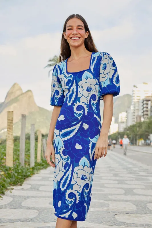 Blue Tropical Groove Knit Midi Dress sold by FARM Rio