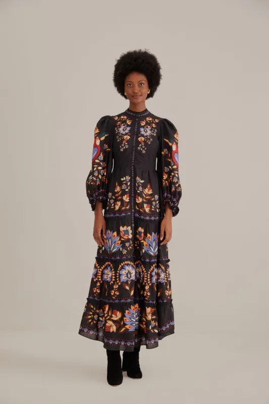Black Winter Garden Long Sleeve Maxi Dress sold by FARM Rio