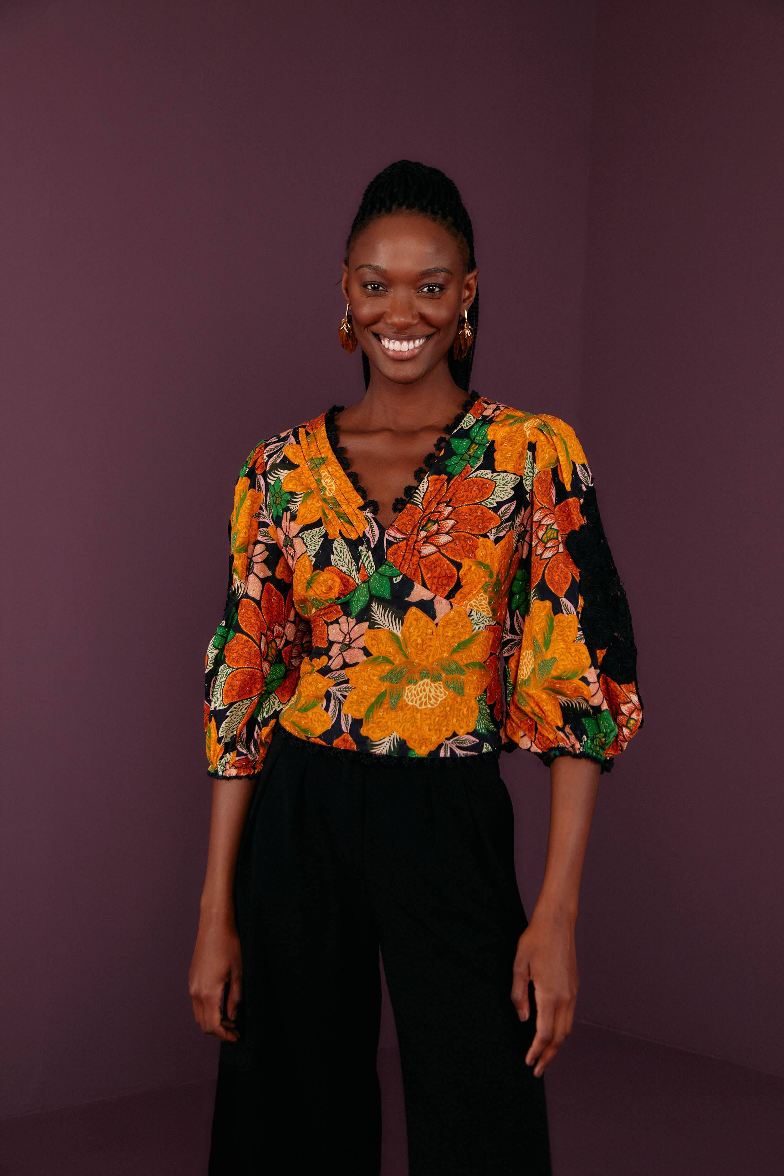 Black Garden Puff Sleeve Blouse sold by FARM Rio product image thumbnail 3