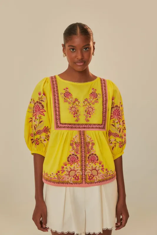 Yellow Garden Tapestry Embroidered Blouse sold by FARM Rio