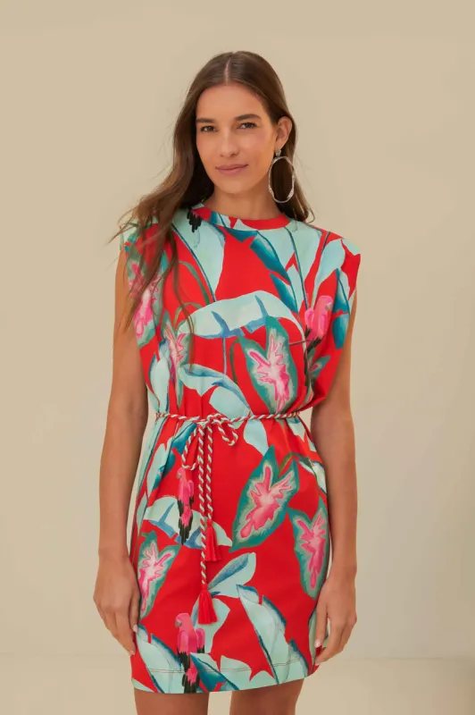 Red Summer Foliage Organic Cotton Mini T-Shirt Dress sold by FARM Rio