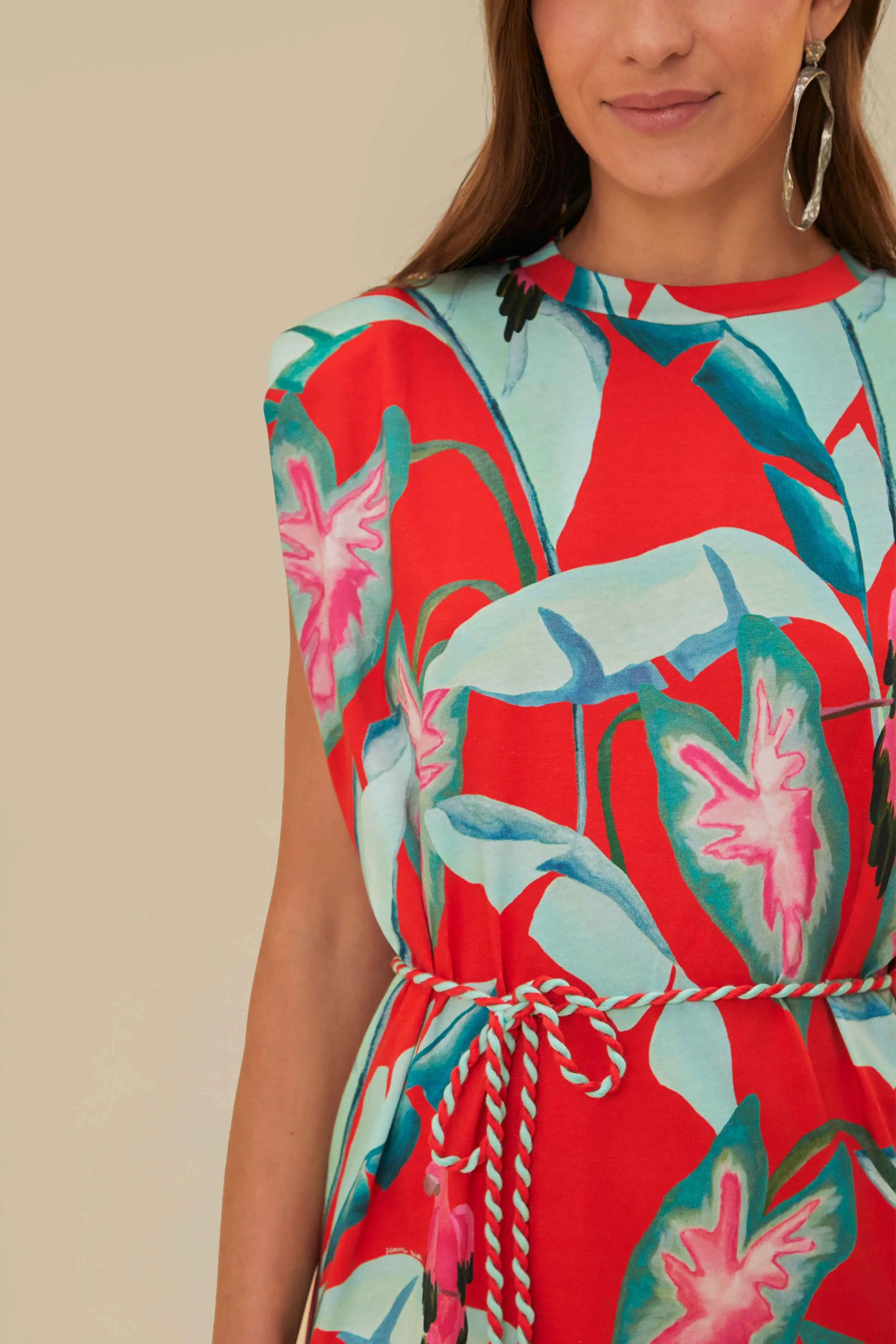 Red Summer Foliage Organic Cotton Mini T-Shirt Dress sold by FARM Rio product image thumbnail 2